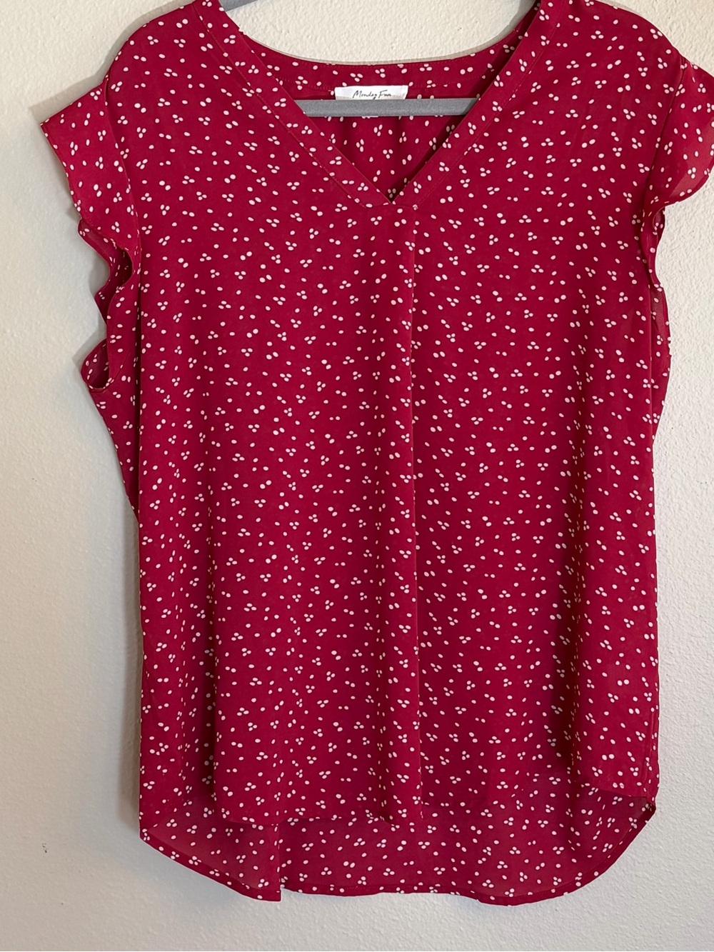 Raspberry Dot V-Neck Flutter Sleeve Blouse